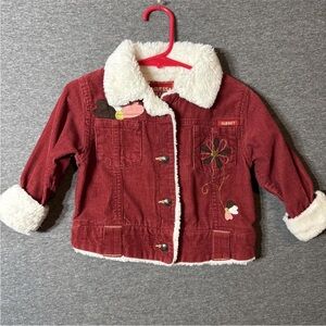 Guess Kids Burnt Burgundy Corduroy Jacket with Floral Embroidery Size 24mo